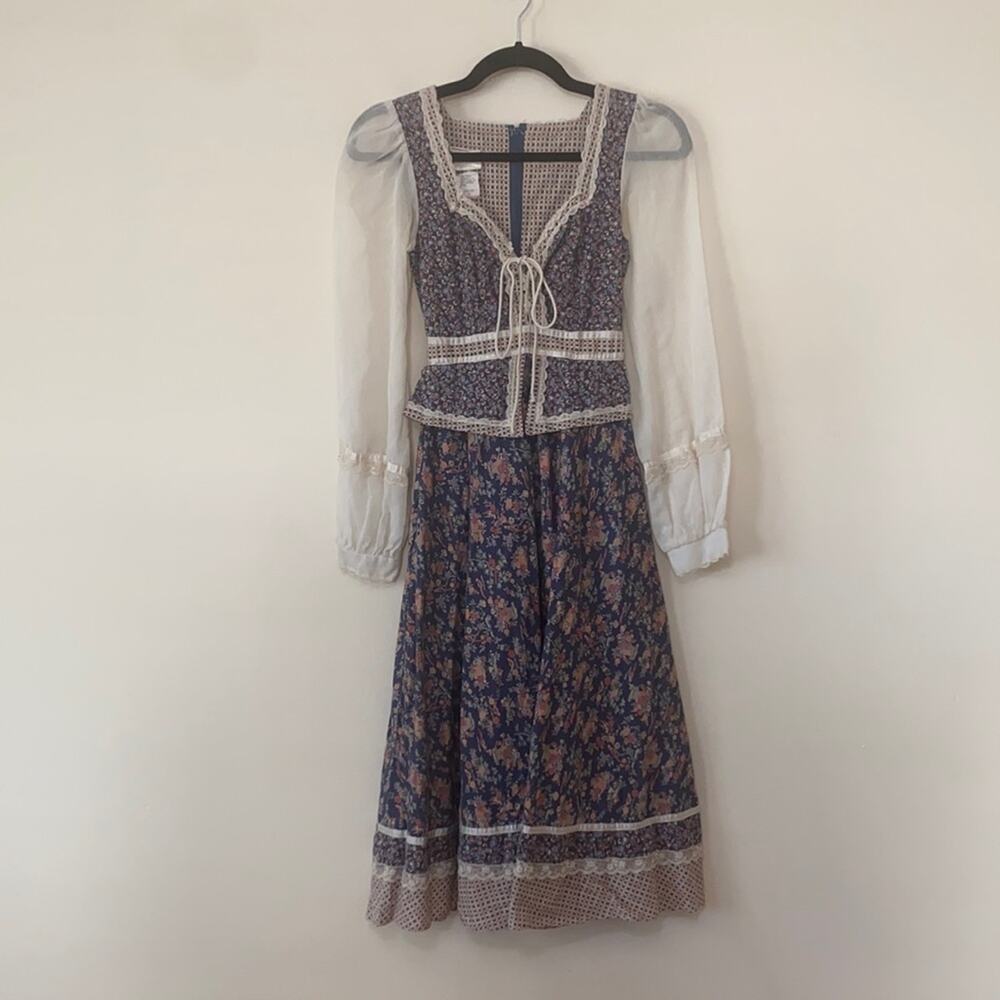 Gunne Sax VTG 1970s RARE Print Birds & Bees Dress - Picture 1 of 10
